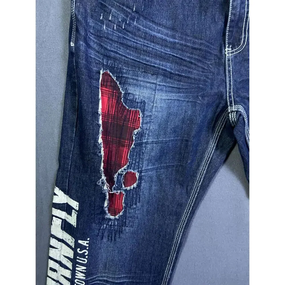 Born Fly Anytown USA Distressed Patch Paint Streetwear Denim Jeans Mens 42 44x35